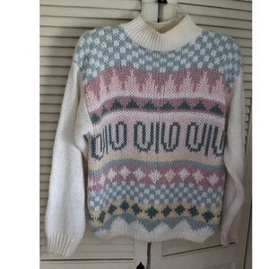 Vintage 90s Shenanigans Hand Knit Mock Turtleneck Pullover Sweater Medium